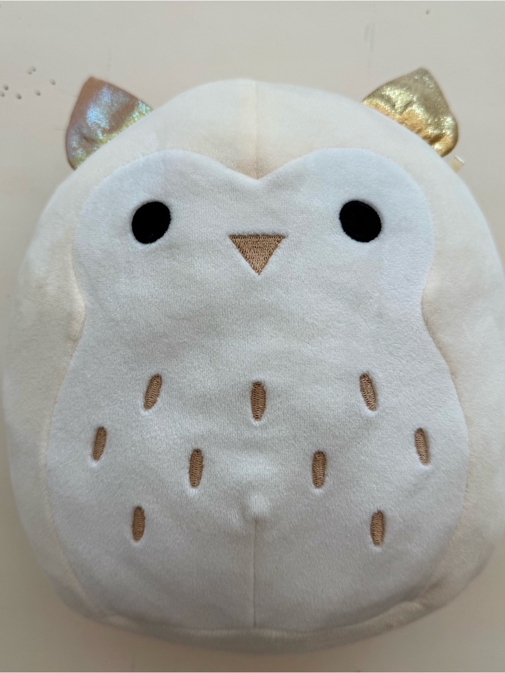Rare Cream & White Plush Owl Pillow with Gold Ears